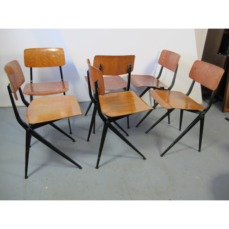 A set of 6 mid century industrial dining chairs by Ynske Kooistra for Marko - 1960s