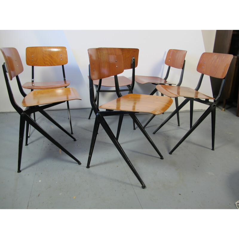 A set of 6 mid century industrial dining chairs by Ynske Kooistra for Marko - 1960s