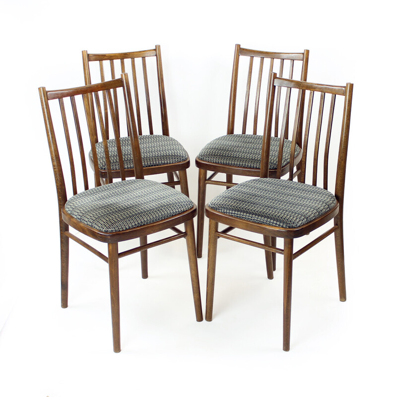 Set of 4 vintage dining chairs in dark oakwood by Ton, Czechoslovakia 1960s