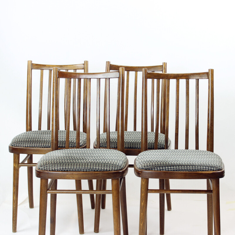Conjunto de 4 cadeiras de jantar vintage em madeira de carvalho escuro por Ton, Checoslováquia nos anos 60