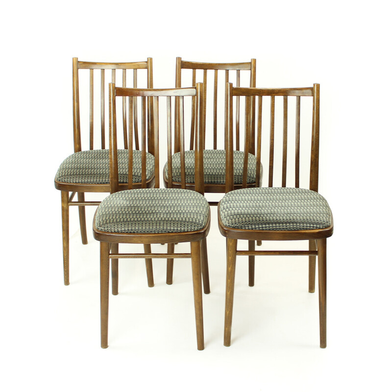 Ensemble de 4 chaises vintage en bois de chêne foncé par Ton, Tchécoslovaquie 1960