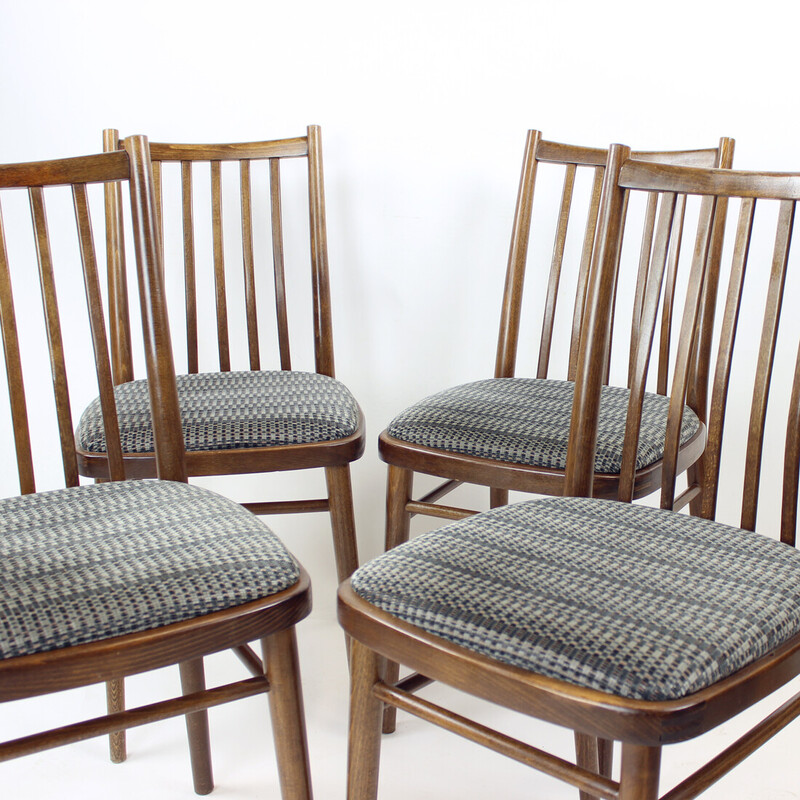 Set of 4 vintage dining chairs in dark oakwood by Ton, Czechoslovakia 1960s