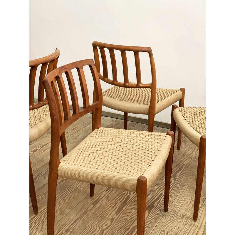 Set van 6 Deense vintage eetkamerstoelen model 83 in teakhout van Niels O. Møller voor J.L. Møllers, jaren 1950