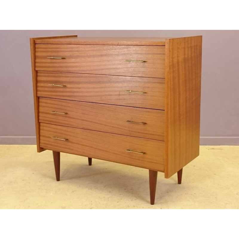 Blond wood vintage chest of drawers with 4 drawers - 1960s