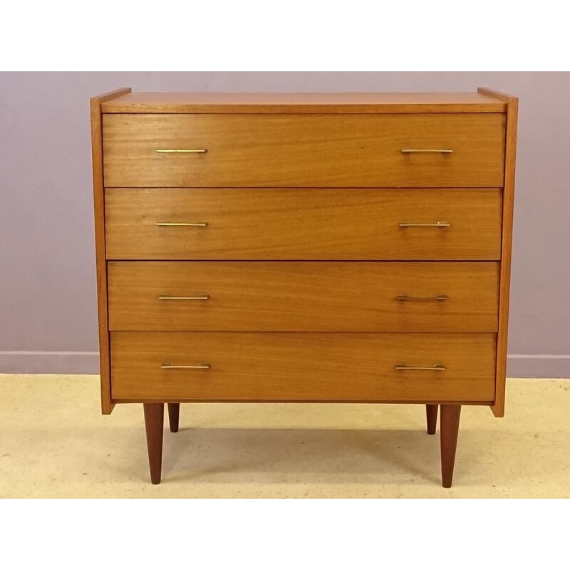 Blond wood vintage chest of drawers with 4 drawers - 1960s