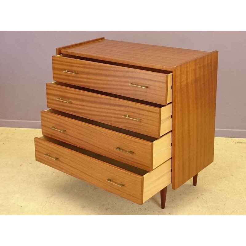 Blond wood vintage chest of drawers with 4 drawers - 1960s