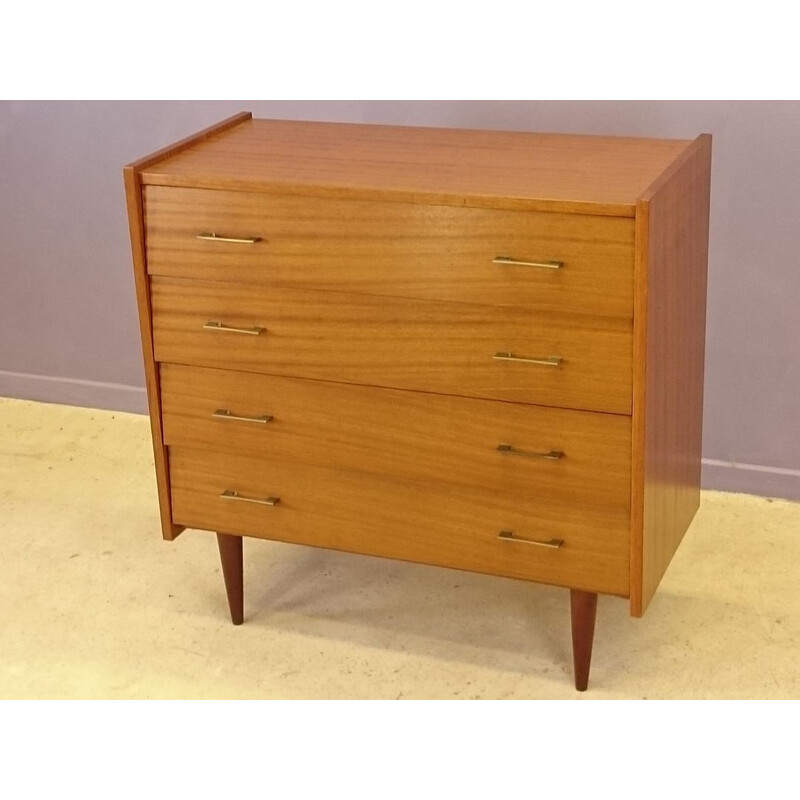 Blond wood vintage chest of drawers with 4 drawers - 1960s