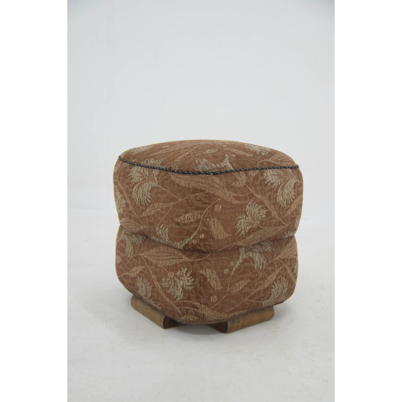 Vintage Art Deco pouf in wood and fabric, Czechoslovakia 1930s