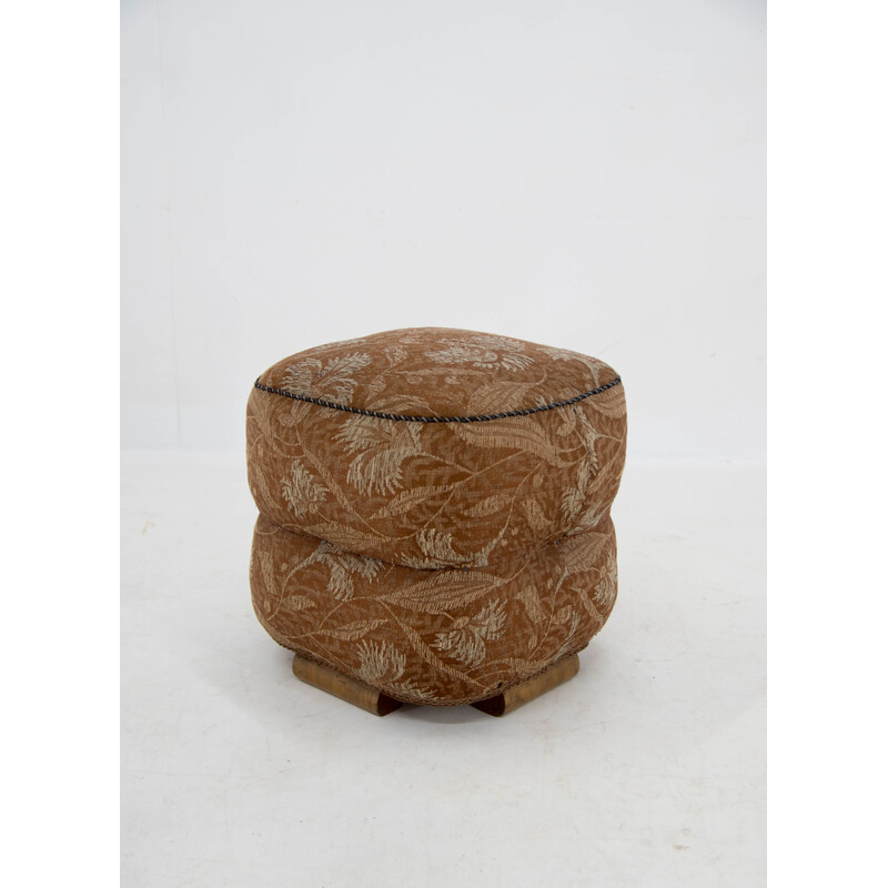 Vintage Art Deco pouf in wood and fabric, Czechoslovakia 1930s