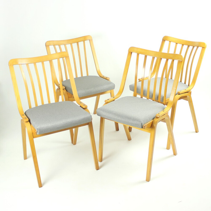 Set of 4 bended wood TON chairs - 1950s