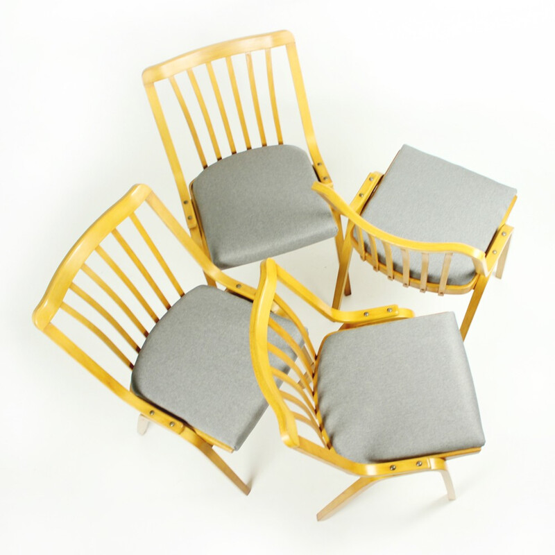 Set of 4 bended wood TON chairs - 1950s