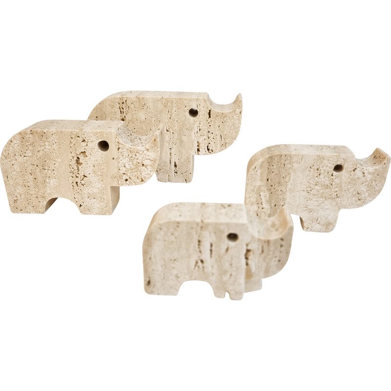 Set of 4 vintage Italian Brutalist travertine rhinoceros sculptures by Fratelli Mannelli, Italy 1970s