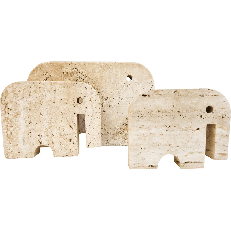 Italian vintage Brutalist travertine elephant sculptures by Fratelli Mannelli, Italy 1970s