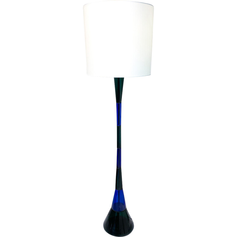 Mid-century blue and green Murano glass floor lamp by Fulvio Bianconi for Venini, Italy 1950s