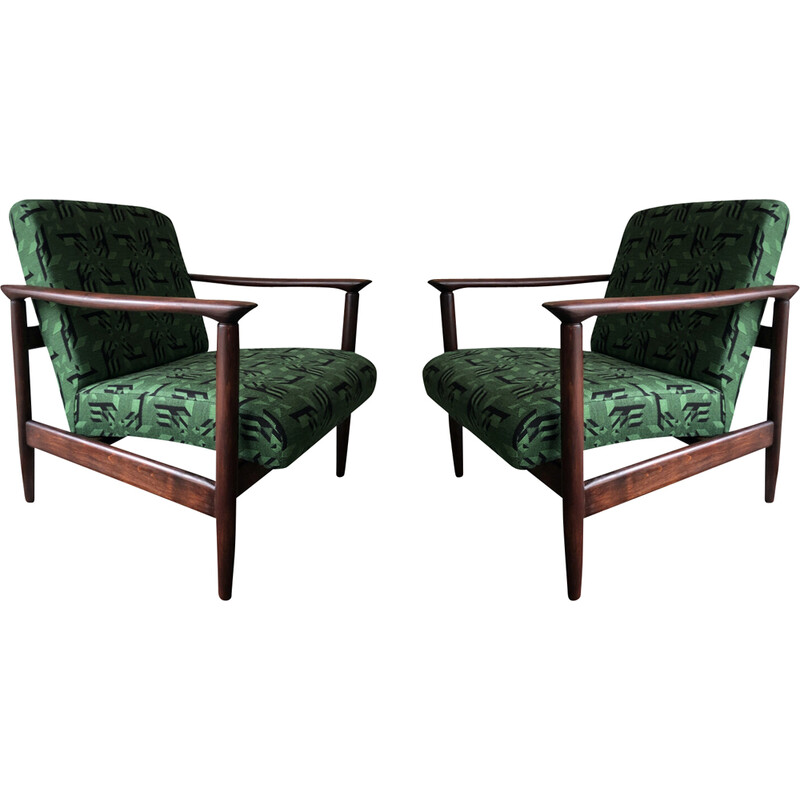 Pair of mid century armchairs in green Jacquard by Edmund Homa, 1960s