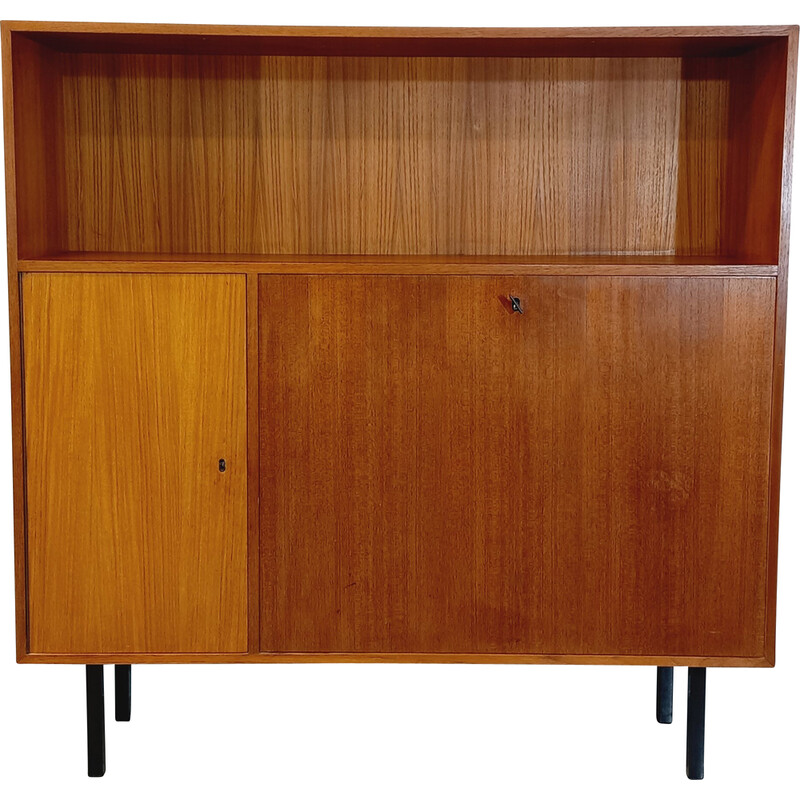 Vintage teak and black metal bookcase, 1950-1960