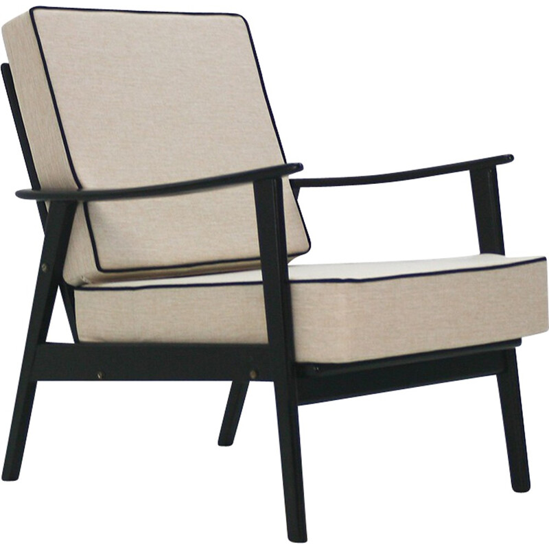Black and cream reupholstered easy chair - 1960s