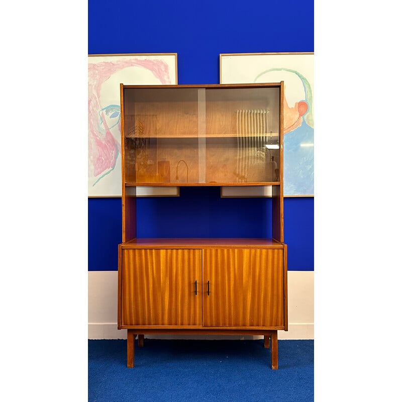 Vintage storage cabinet with display cabinet, Poland 1960s