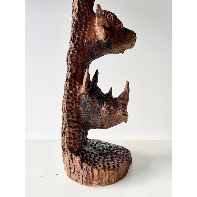 African vintage wood carving Safari animals