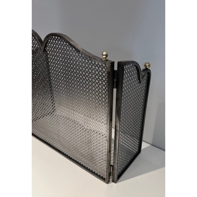 Vintage modernist steel and brass firewall, 1970