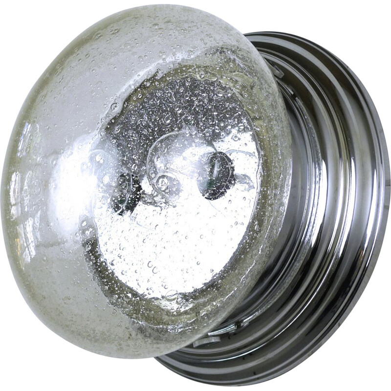 Applique chromée ronde allemagne en verre à bulles - 1970