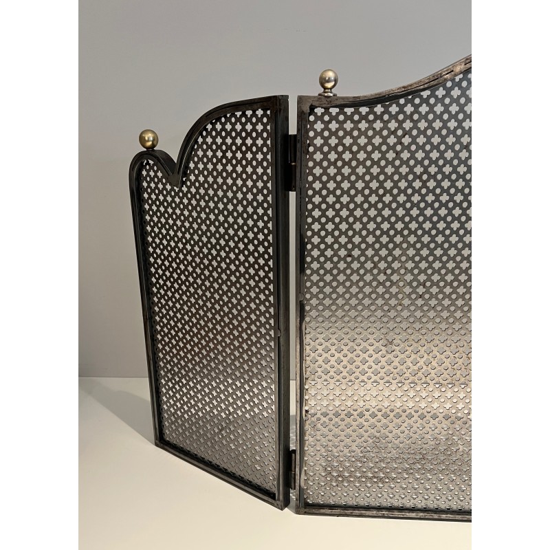 Vintage modernist steel and brass firewall, 1970