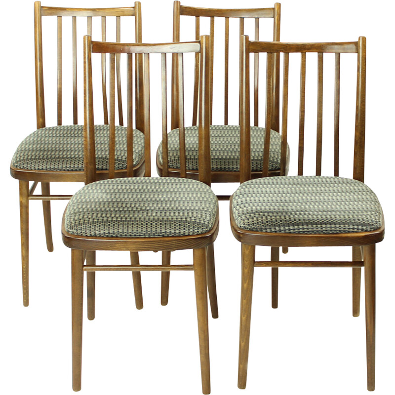 Set of 4 vintage dining chairs in dark oakwood by Ton, Czechoslovakia 1960s