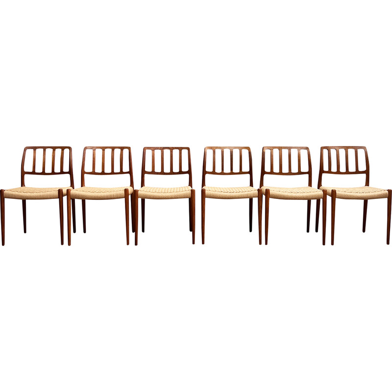 Set di 6 sedie da pranzo vintage danesi modello 83 in teak di Niels O. Møller per J.L. Møllers, anni '50