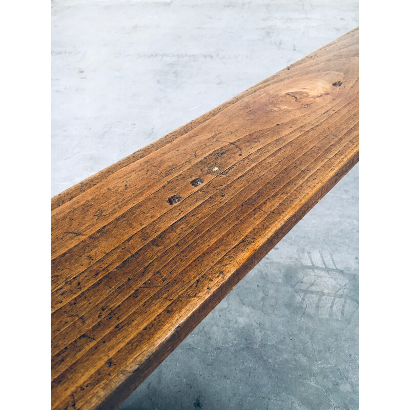 Vintage Rustic solid oakwood side bench, France 1930s