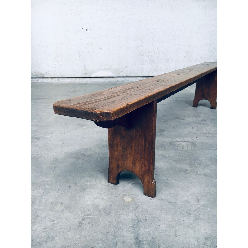 Vintage Rustic solid oakwood side bench, France 1930s