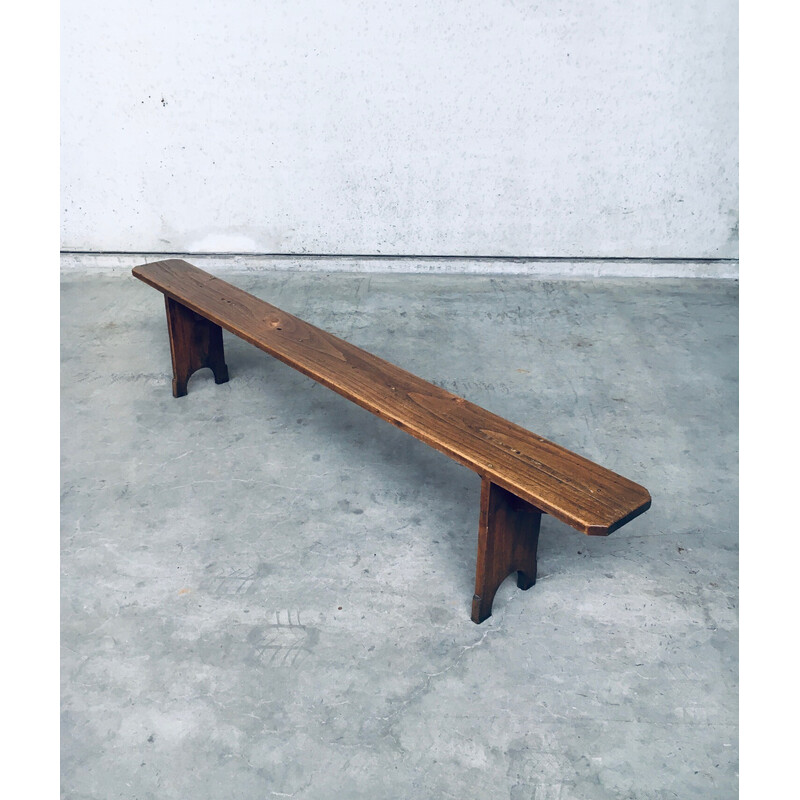 Vintage Rustic solid oakwood side bench, France 1930s