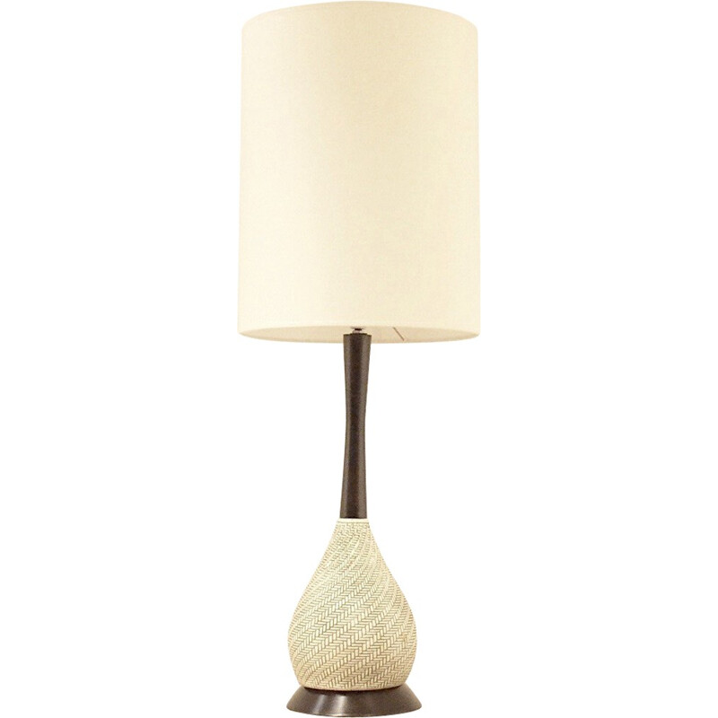Lampe de table en céramique et teck - 1950