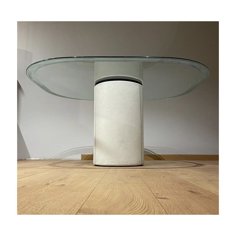 Vintage table "alto" in white leather and glass by Tobia Scarpa for B&B Italia, 1973
