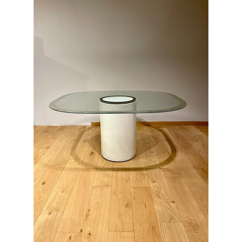 Vintage table "alto" in white leather and glass by Tobia Scarpa for B&B Italia, 1973