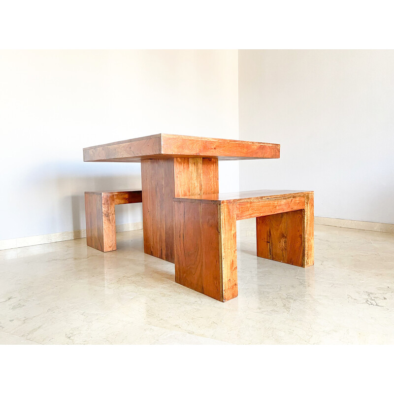 Vintage solid teak wood dining set, Italy 1970