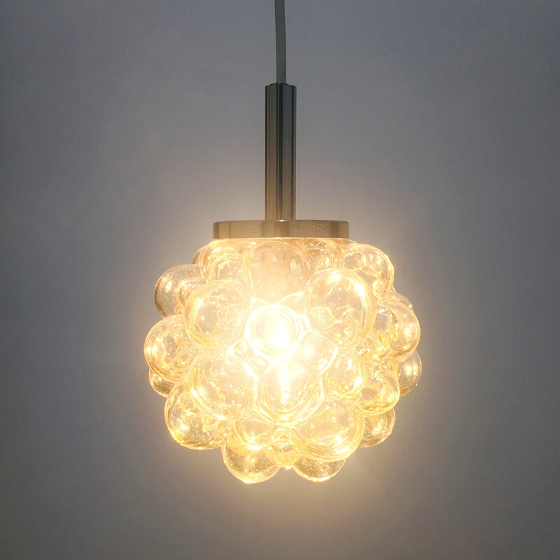 Vintage amber bubbelglas hanglamp door Helena Tynell voor Limburg, Duitsland 1960