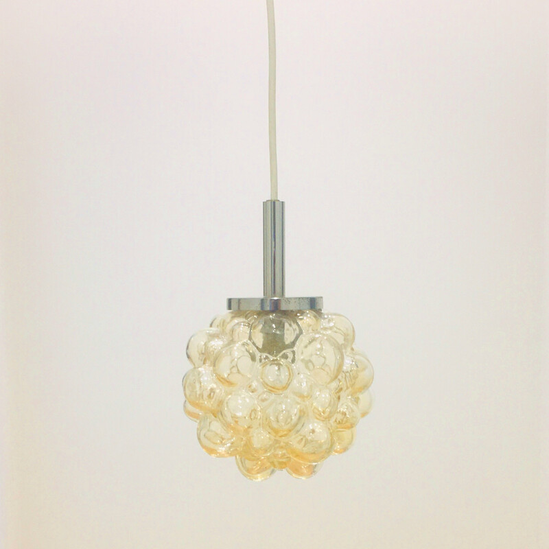 Vintage amber bubble glass pendant lamp by Helena Tynell for Limburg, Germany 1960s