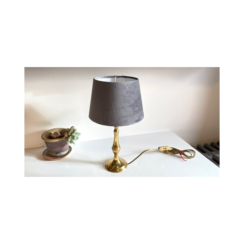 Lampe vintage en laiton massif et velours