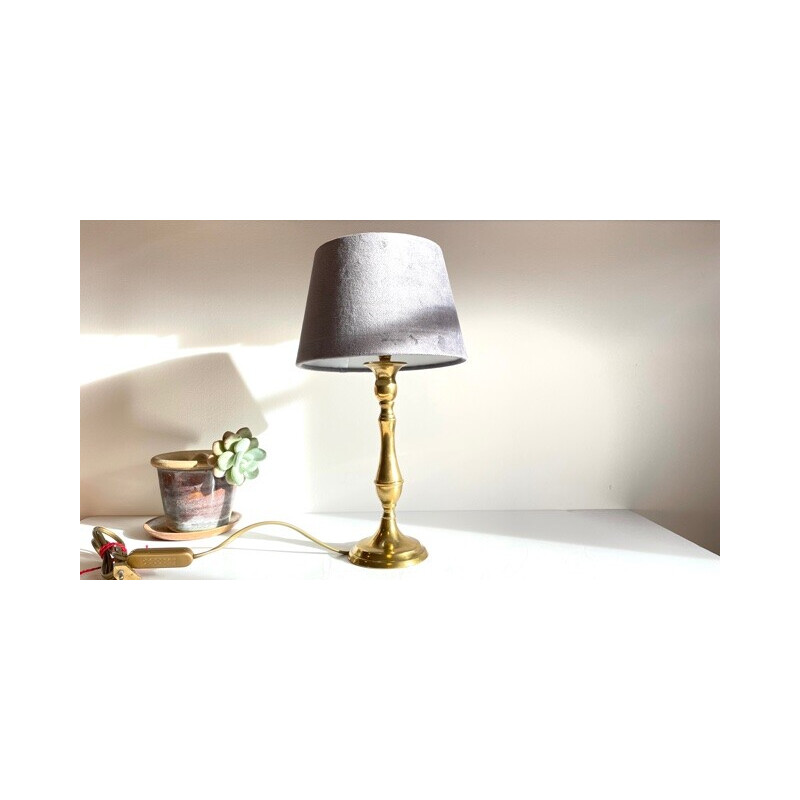 Vintage lamp in massief messing en fluweel