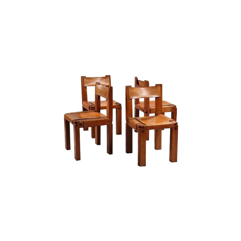 Suite of 4 S11 chairs in elm, Pierre CHAPO - 1960s