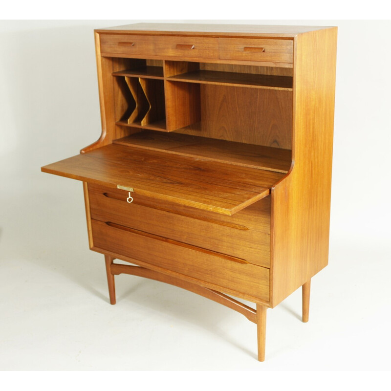 Vintage teakhouten secretaire van Arne Wahl Iversen voor Vinde Møbelfabrik, Denemarken 1950