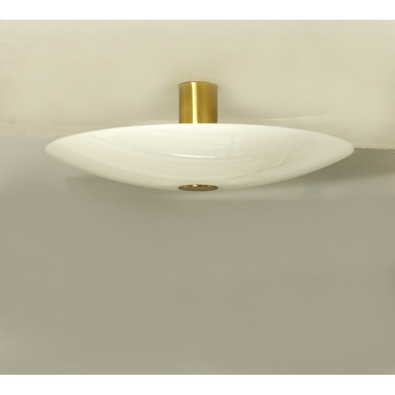 Vintage Gela 55 ceiling lamp in brass and opaline glass by Florian Schulz, Germany 1980