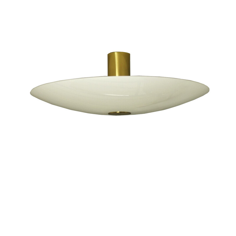 Vintage Gela 55 ceiling lamp in brass and opaline glass by Florian Schulz, Germany 1980