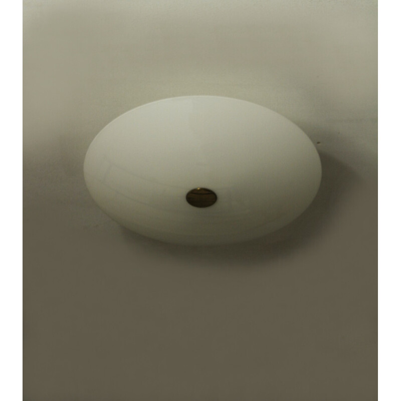 Vintage Gela 55 ceiling lamp in brass and opaline glass by Florian Schulz, Germany 1980