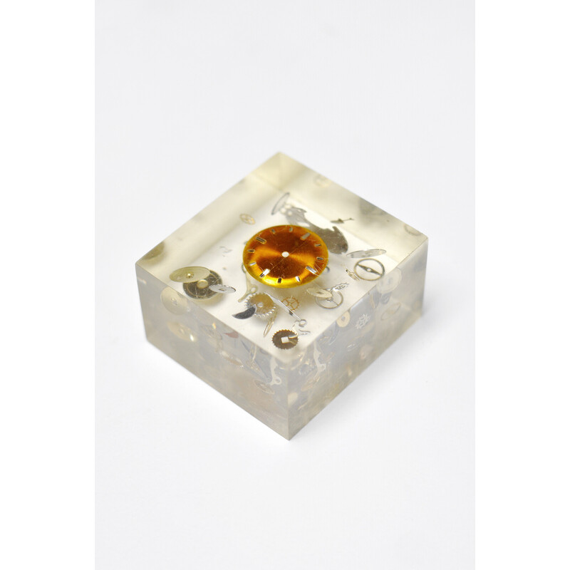Vintage cubic object in resin and lucite by Pierre Giraudon, France 1970s
