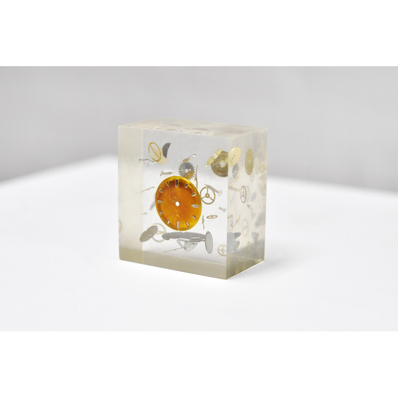 Vintage cubic object in resin and lucite by Pierre Giraudon, France 1970s