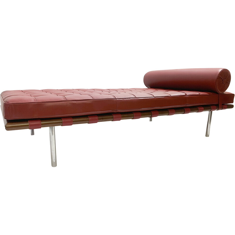 Vintage Barcelona burgundy leather daybed by Ludwig Mies van der Rohe for Knoll, 1990s