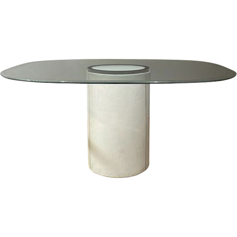 Table vintage "alto" en cuir blanc et verre de Tobia Scarpa pour B&B Italia, 1973