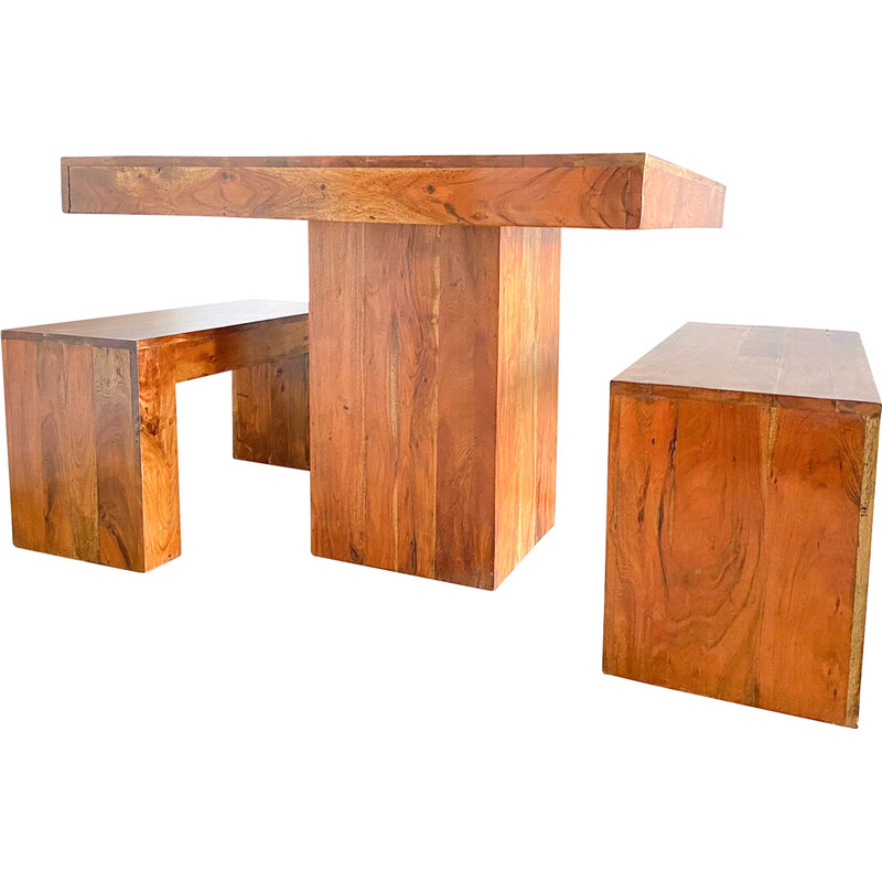 Juego de comedor vintage de madera maciza de teca, Italia 1970