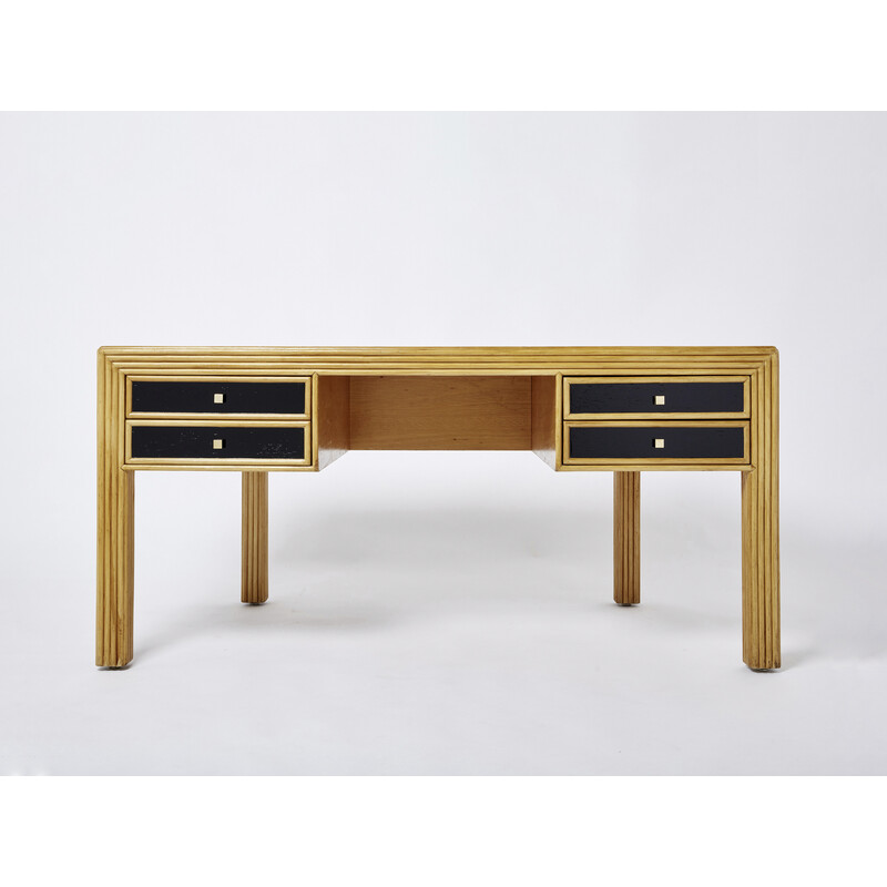 Vintage rattan and brass desk, Italy 1970s
